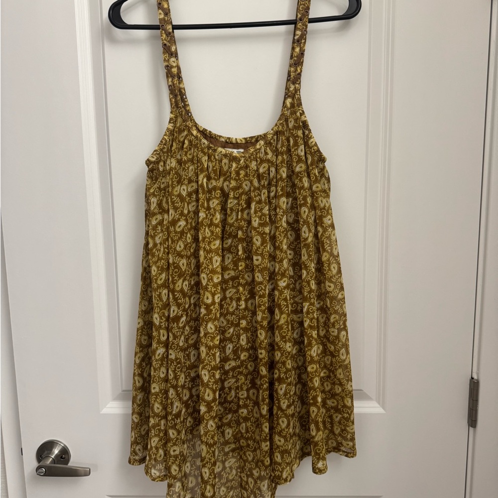 RVCA Brown and Yellow Asymmetrical Mini Dress